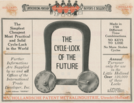 716171 Engelstalige advertentie (uitgeknipt) voor 'The Cycle-lock of the Future’, gemaakt door de N.V. Hollandsche ...
